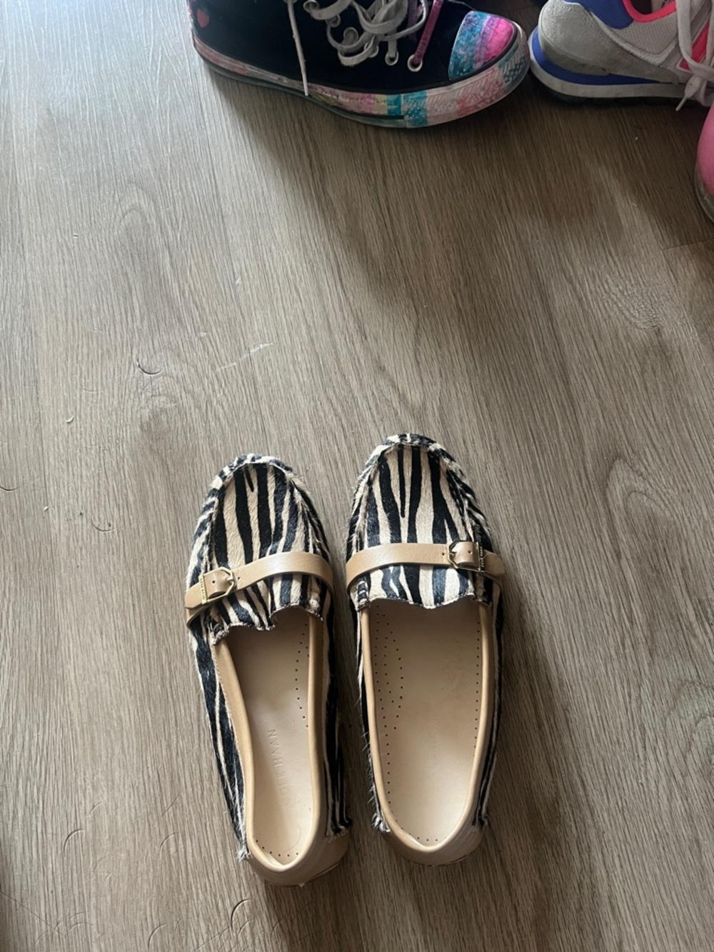 Cole Haan Kids Zebra-Print Moccasins with Tan Trim